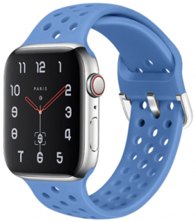 Silikonový řemínek s odvětrávacími otvory a přezkou pro Apple Watch 42, 44 a 45 mm lehce modrý