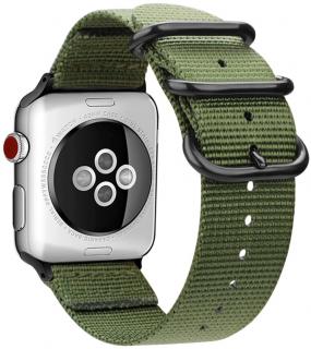 Tkaný nylonový řemínek s trojitou přezkou pro Apple Watch 42, 44 a 45 mm zelený
