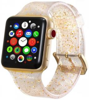 Třpytivý silikonový řemínek pro Apple Watch 38, 40 a 41 mm zlatý