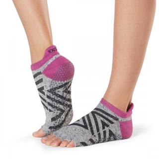 Bezprstové protiskluzové ponožky na jógu a pilates Low Rise šedá/fuchsie Velikost: M (39 - 42)