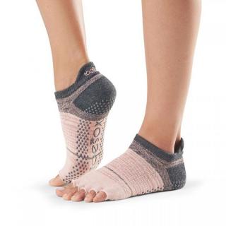 Bezprstové protiskluzové ponožky na jógu a pilates LowRise sv.růžová/šedá Velikost: M (39 - 42,5)