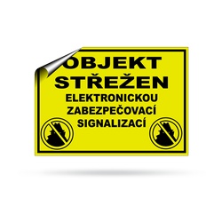 Objekt střežen - výstražná samolepka A4 žlutá