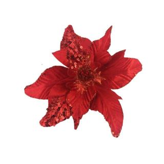 DEKORACE - květ 20 cm - klip - ČERVENÝ