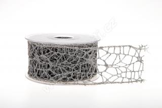 Stuha Big spider glitter 5 cm x 9,1 m - stříbrná Množství: 9.1 m