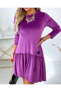 Sametové šaty s volánem fialové