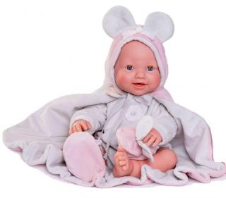 Antonio Juan miminko holčička Mia čůrací a s ušatou dečkou (5-kloubová panenka 42 cm velká, modré oči, mrkací)
