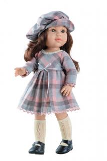 Paola Reina panenka Ashley v kostkovaných šatech (5-kloubová panenka, 42 cm vysoká, hnědé vlasy, hnědé oči, nemrkací)