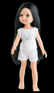 Paola Reina panenka Carina v pyžamu (5-kloubová panenka, 32 cm vysoká, černé vlasy, hnědé oči, nemrkací)