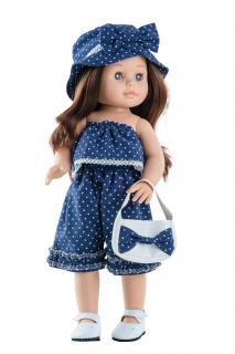 Paola Reina panenka Emily v kloboučku (5-kloubová panenka, 42 cm vysoká, hnědé vlasy, modré oči, mrkací)