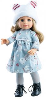 Paola Reina panenka Emma v čepici (5-kloubová panenka, 42 cm vysoká, blond vlasy, modré oči, mrkací)