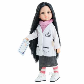 Paola Reina panenka Estela vědkyně s vlasy ke kolenům (5-kloubová panenka, 32 cm vysoká, černé vlasy, hnědé oči, nemrkací)