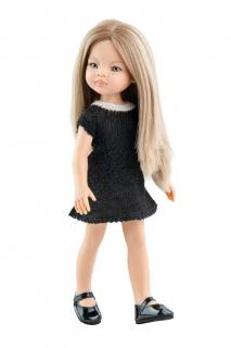 Paola Reina panenka Manica v černých šatech (5-kloubová panenka, 32 cm vysoká, blond vlasy, modré oči, nemrkací)