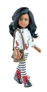 Paola Reina panenka Nora s kabelkou (5-kloubová panenka, 32 cm vysoká, černé vlasy, hnědé oči, nemrkací)
