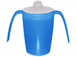 Hrnek se dvěma uchy, víčko na pití a řídké pokrmy, 220 ml, různé barvy -: Modrá