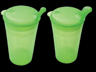 Hrnek se dvěma víčky s krátkými náustky, nápoje, pokrmy, 250 ml, různé barvy -: Zelená