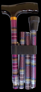 Skládací podpůrná hůl s dřevěnou rukojetí, 85 - 95 cm, karo růžová