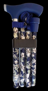Skládací podpůrná hůl se silikonovou rukojetí, 85 - 95 cm, modré květiny