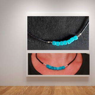 AQUA  Modelový kožený náhrdelník s Amazonitem, Ag