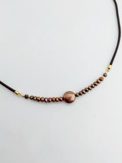 BIBI  náhrdelník hnědé perly stříbro zlacené 14Kt