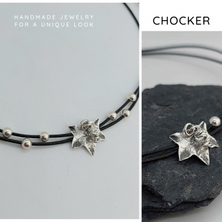 DOMI  Modelový náhrdelník - chocker s kůží, Ag