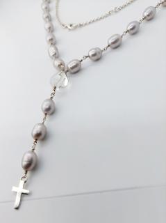 Náhrdelník s křížkem říční perly