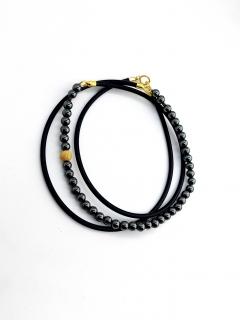Pánský modelový náramek - náhrdelník - hematit, žluté zlato 14Kt