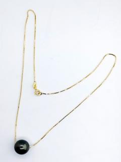 Řetízek s raritní tahitskou mořskou perlou vel. 1,25 cm žluté zlato 14Kt