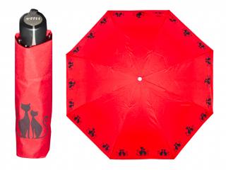 Doppler Dreaming Cats dámský skládací deštník s černými kočkami  + zdarma pláštěnka při nákupu nad 1 000 Kč Barva: Červená