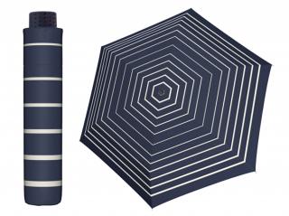 Doppler HAVANNA Timeless modrý s proužkem ultralehký skládací deštník  + zdarma pláštěnka při nákupu nad 1 000 Kč Barva: Modrá