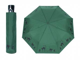 Doppler Magic Fiber CATS zelený plně automatický deštník s kočkami  + zdarma pláštěnka při nákupu nad 1 000 Kč
