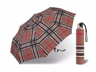 Happy Rain Checks Brown dámský skládací károvaný plně automatický deštník