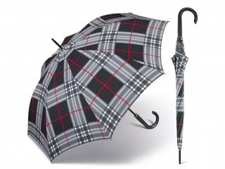 Happy Rain Long Checks Black holový károvaný deštník v šedé barvě Barva: Šedá