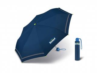 Scout BASIC BLUE dětský skládací deštník s reflexním proužkem  + zdarma pláštěnka při nákupu nad 1 000 Kč Barva: Modrá