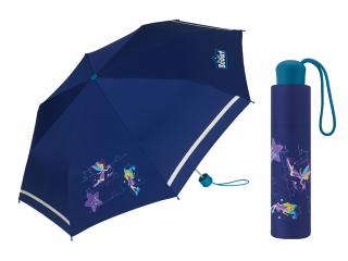 Scout BLUE STAR dívčí skládací deštník s vílou a reflexním páskem  + zdarma pláštěnka při nákupu nad 1 000 Kč Barva: Modrá
