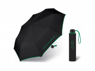 United Colors of Benetton Super Mini Black - černý deštník se zeleným lemem Barva: Černá