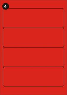 Samolepící etikety 192x61 mm, A4 - červené  (balení 20 listů)