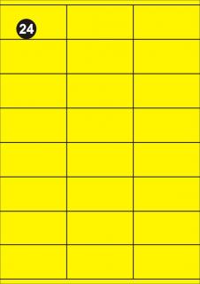 Samolepící etikety 70x36 mm, A4 - žluté  (balení 20 listů)