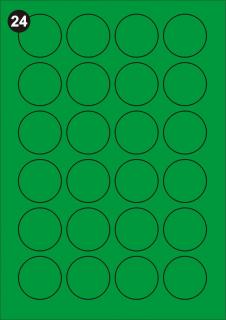 Samolepící etikety kulaté 40 mm, A4 - zelené  (balení 20 listů)