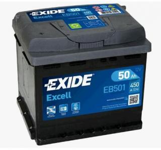 Exide Excell 12V 50Ah 450A EB501  nabitá autobaterie + Reflexní přívěsek FOOT + možný výkup staré baterie při doručení nebo v prodejně Jinočany