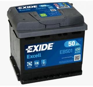 Exide Excell 12V 50Ah 450A EB501  nabitá autobaterie + tableta do ostřikovačů 2ks + výkup autobaterie v prodejně za 16 Kč/kg