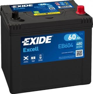 Exide Excell 12V 60Ah 480A EB604  nabitá autobaterie + Reflexní přívěsek FOOT + možný výkup staré baterie při doručení nebo v prodejně Jinočany