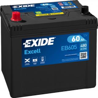 Exide Excell 12V 60Ah 480A EB605  nabitá autobaterie + Reflexní přívěsek FOOT + možný výkup staré baterie při doručení nebo v prodejně Jinočany
