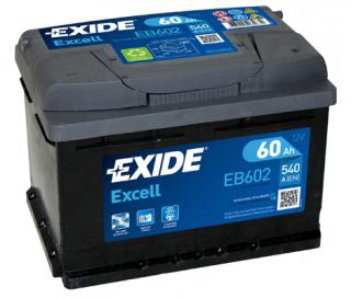 Exide Excell 12V 60Ah 540A EB602  nabitá autobaterie + Reflexní přívěsek FOOT + možný výkup staré baterie při doručení nebo v prodejně Jinočany
