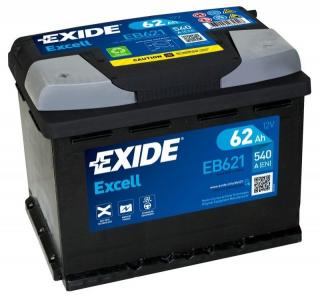 EXIDE Excell 12V 62Ah 540A EB621 Levá  nabitá autobaterie + Reflexní přívěsek FOOT + možný výkup staré baterie při doručení nebo v prodejně Jinočany
