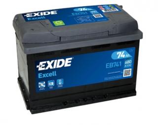 Exide Excell 12V 74Ah 680A EB741  nabitá autobaterie + Reflexní přívěsek FOOT + možný výkup staré baterie při doručení nebo v prodejně Jinočany