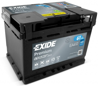 EXIDE Premium 12V 61Ah 600A EA612  nabitá autobaterie + Reflexní přívěsek FOOT + možný výkup staré baterie při doručení nebo v prodejně Jinočany