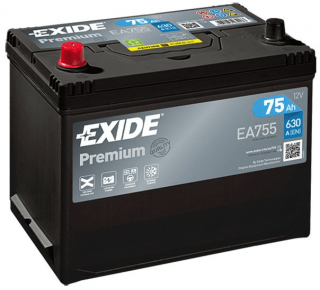 Exide Premium 12V 75Ah 630A EA755  nabitá autobaterie + Reflexní přívěsek FOOT + možný výkup staré baterie při doručení nebo v prodejně Jinočany