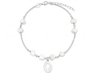 Náramek Křížek & sladkovodní perly stříbro 925