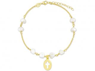 Náramek Křížek zlatý & sladkovodní perly stříbro 925