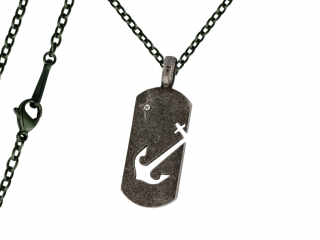 Pánský náhrdelník Černá Známka s kotvou Typ řetízku: Řetízek chirurgická ocel 55 cm x 0,25 cm černý